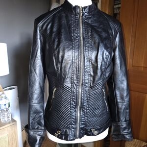 Made by Johnny Black Faux Leather Zip Up Moto Jacket Size Medium